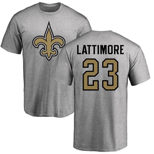 Men New Orleans Saints Ash Marshon Lattimore Name and Number Logo NFL Football #23 T Shirt